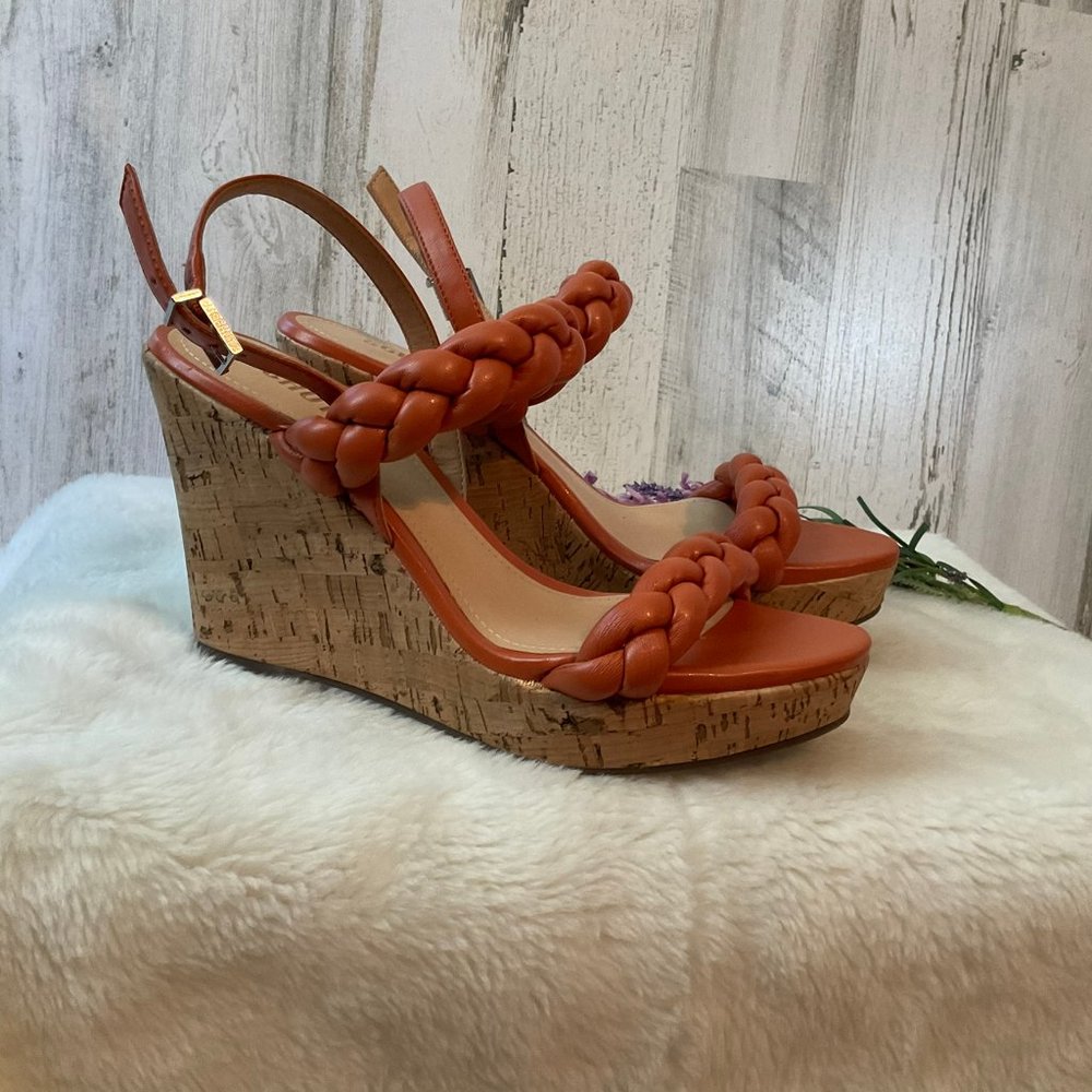 SCHUTZ Women's Size 9.5 Zaria Braided Wedge Sandals Open Toe Heels Rust